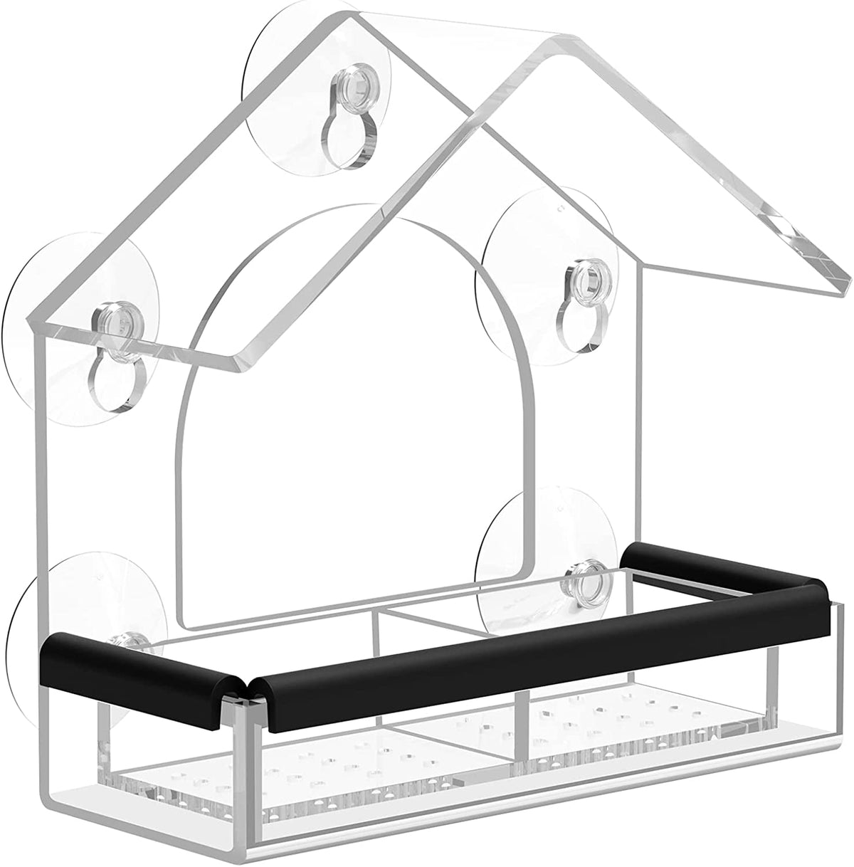 Clear Window Bird Feeder with 5 Extra Strong Suction Cups,  Sturdy and Durable Acrylic Birdfeeders for Viewing Wild Birds Outside, as a Bird Watching Gift, Outdoor Birdhouse Box, Garden Decor