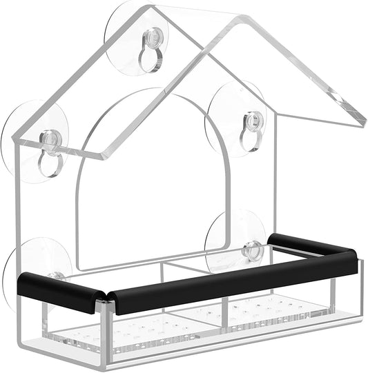 Clear Window Bird Feeder with 5 Extra Strong Suction Cups,  Sturdy and Durable Acrylic Birdfeeders for Viewing Wild Birds Outside, as a Bird Watching Gift, Outdoor Birdhouse Box, Garden Decor