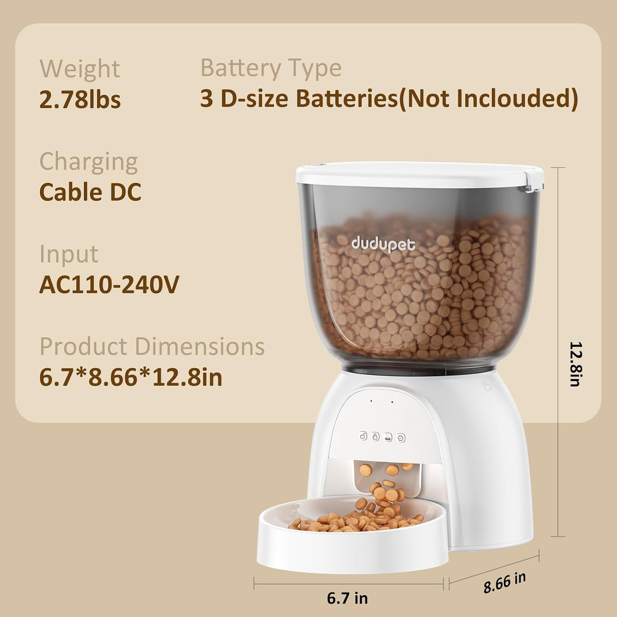 Automatic Cat Feeder with Wifi, Timed Cat Dry Food Dispenser for Cats Dog