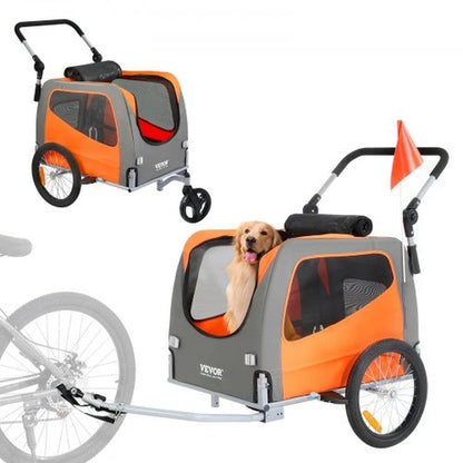 2-in-1 Dog Bike Trailer and Stroller - up to 66 lbs, Orange/Gray
