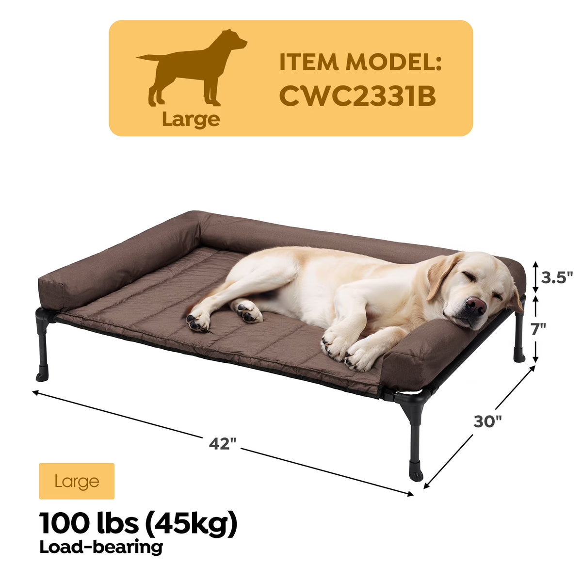 Cooling Elevated Dog Bed + Waterproof Removable Pillow-Top Mat, Dog Sofa Bed, Large, Brown