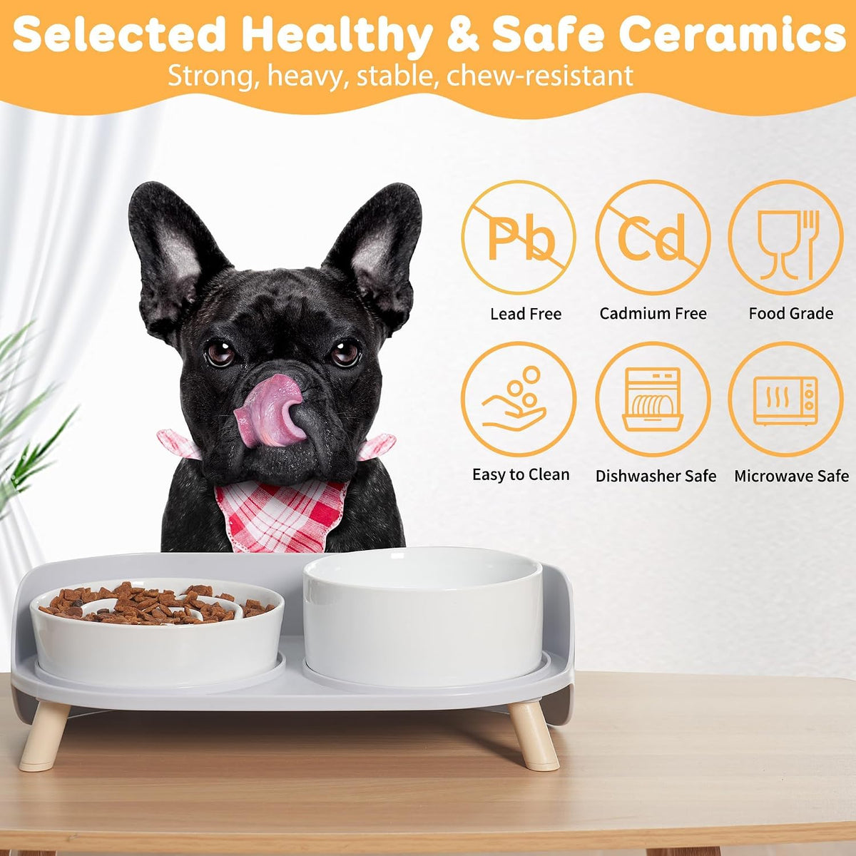 Elevated Slow Feeder Dog Bowls with Splash Proof Stand, Slow Eating 5X