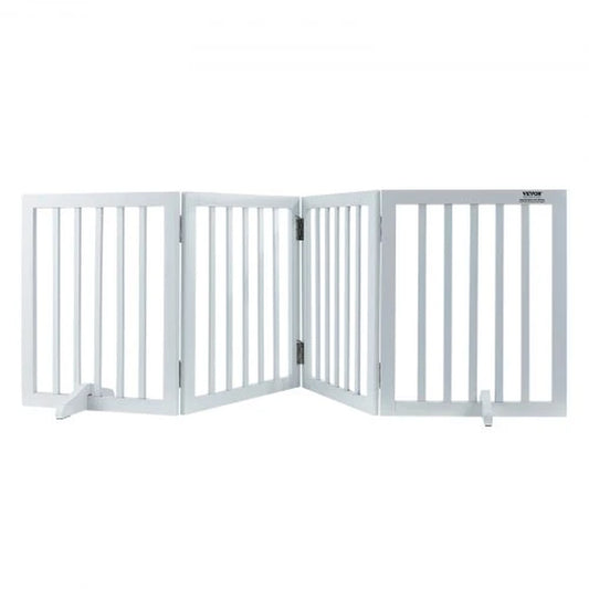Freestanding Pet Barrier, 24 Height X 80.3 Width, 4-Panel Folding Dog Gate for Various Openings, Expandable and Quiet Foot-Supported Indoor Dog Fence, White