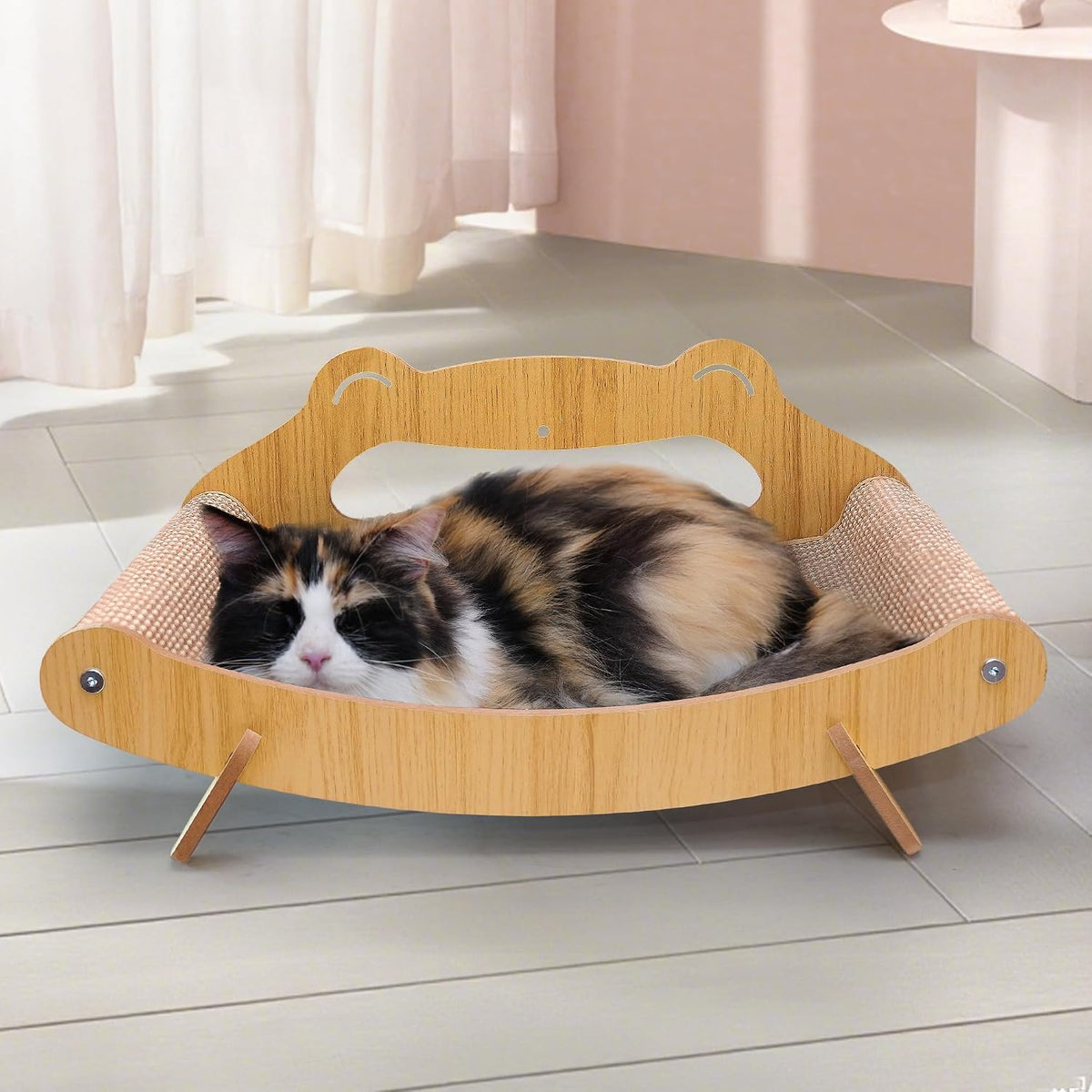 Sisal Cat Scratcher Bed with Hammock, Solid Wood Frame Cat Scratch Pad & Lounger for Indoor Cats, Durable Natural Sisal Cat Furniture Protector for Scratch, Rest and Sleep(Large)