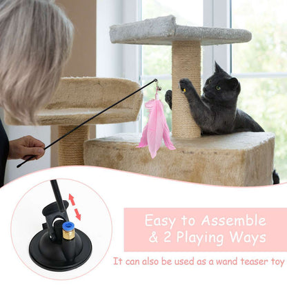 Bendable Teaser Wand Toy with Suction Cup Base Feather Bells Cat Interactive Pet