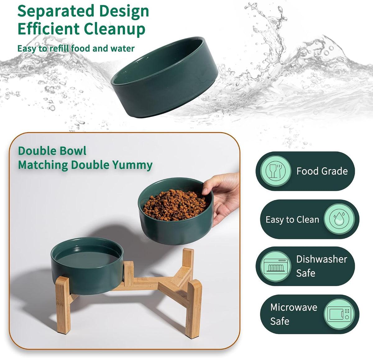 Elevated Ceramic Dog Bowl, 3.6 Cups Dog Food and Water Bowl Set with Stand