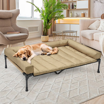 Cooling Elevated Dog Bed + Waterproof Removable Pillow-Top Mat, Xxlarge, Beige Coffee