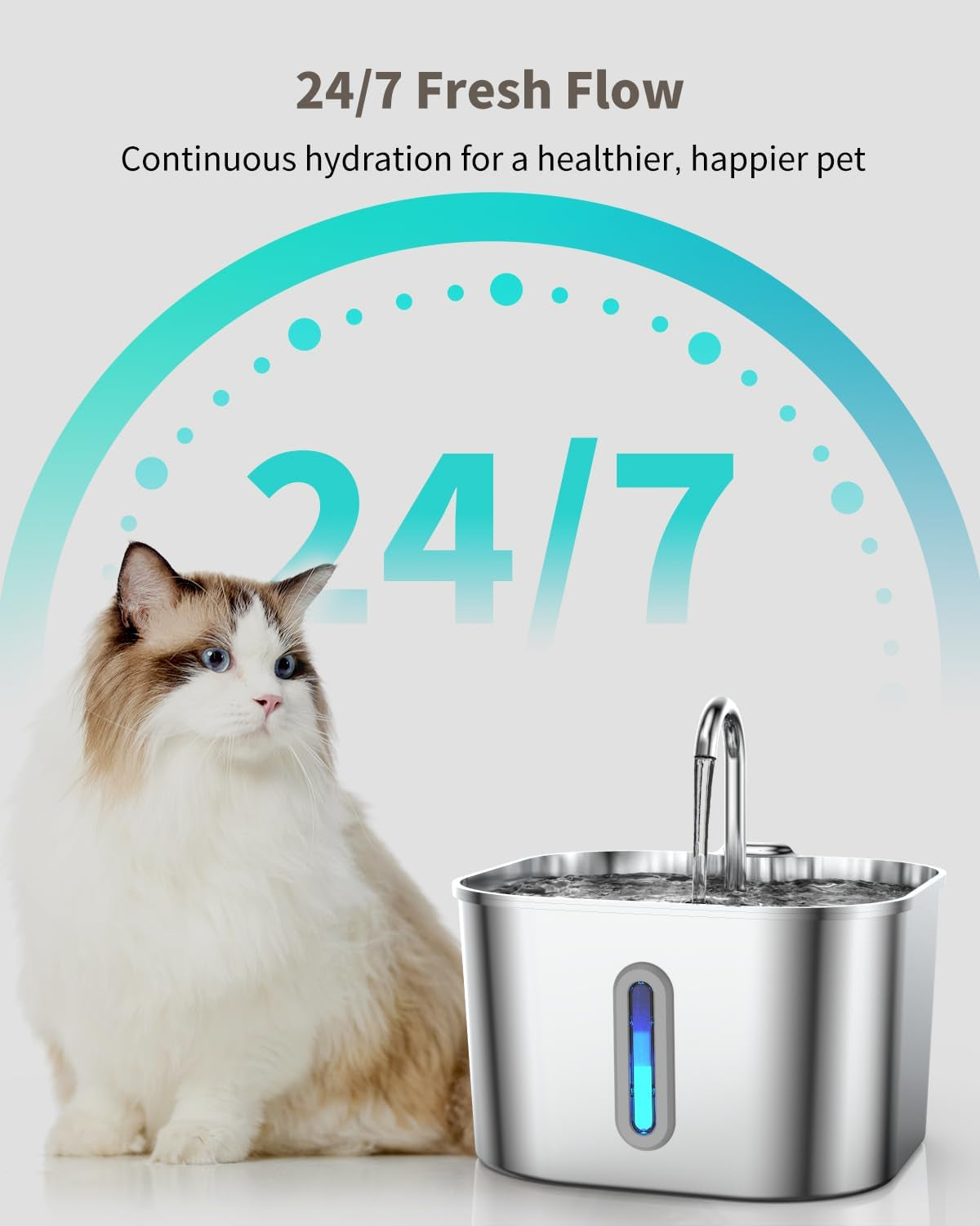 Stainless Steel Cat Water Fountain - 74Oz/2.2L Cat Drinking Fountain