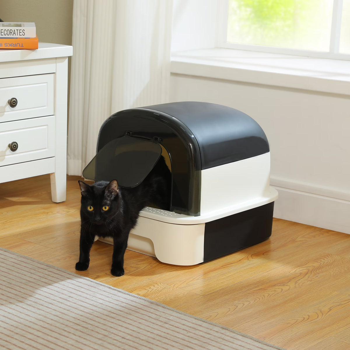 Large Cat Litter Box with Scoop Litter Box with Lid Double-Layer Leak-Proof Litter Box for Cat, Black