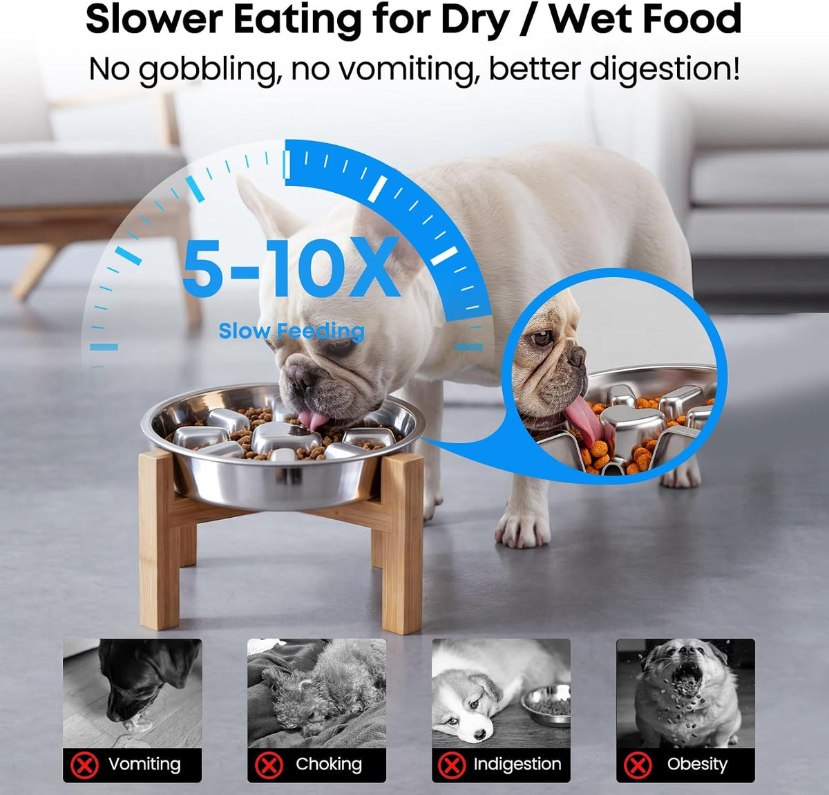 Elevated Slow Feeder Dog Bowls 2 Cups for 15-60 LBS Breed Puppy