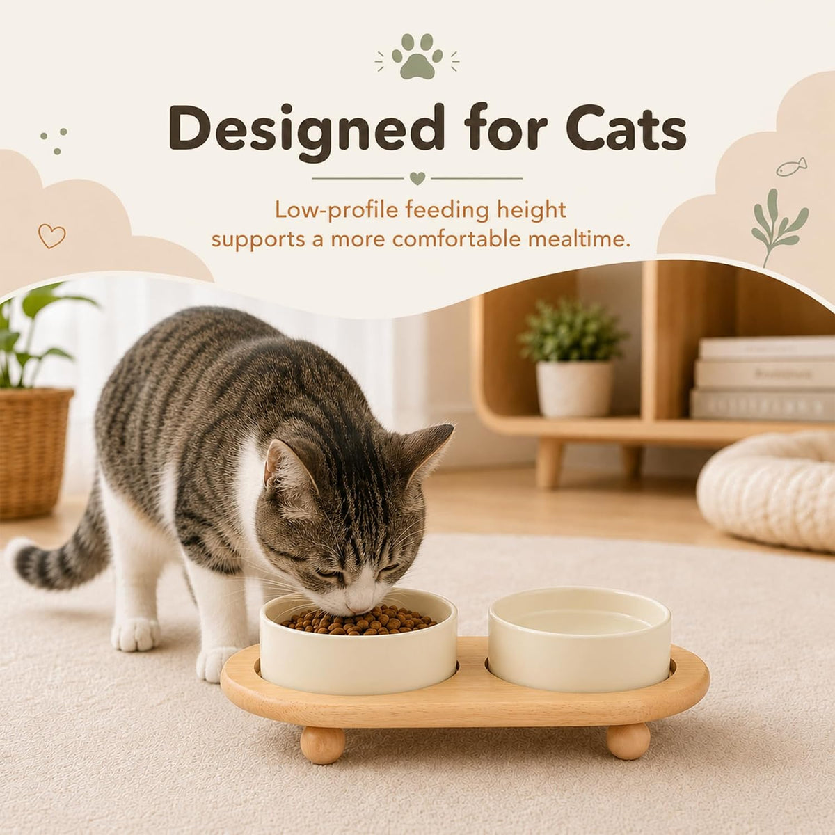 Raised Cat Bowl 5.1” Elevated Ceramic Cat Food and Water Bowl Set