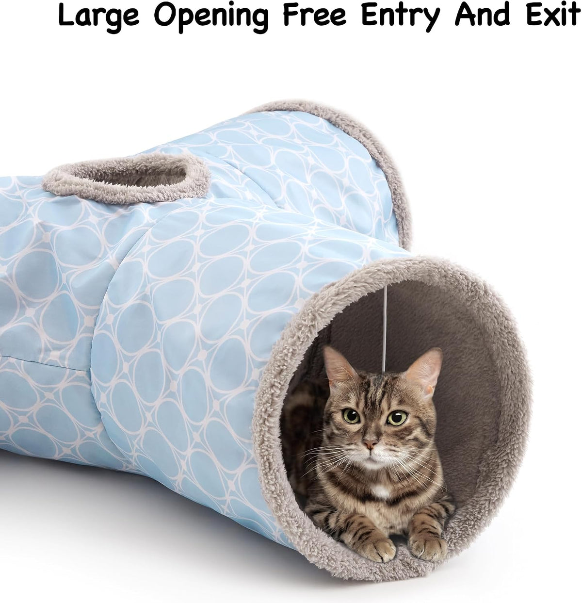Cat Tunnel, 3-Way Collapsible Toy for Indoor Cats, Geometry Blue