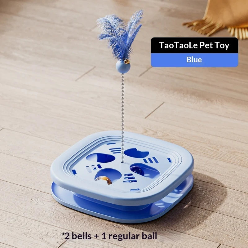 Self Play Cat Activity Center Toy - Boredom Relief Feather Bell Teaser Wand Interactive Pet Puzzle Fun Game