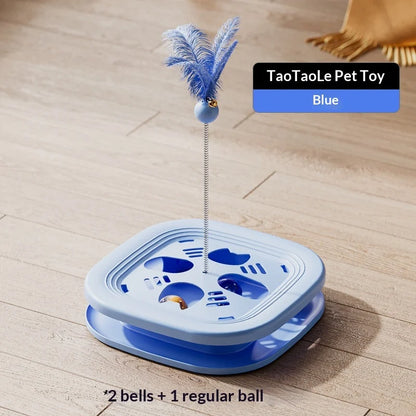 Self Play Cat Activity Center Toy - Boredom Relief Feather Bell Teaser Wand Interactive Pet Puzzle Fun Game
