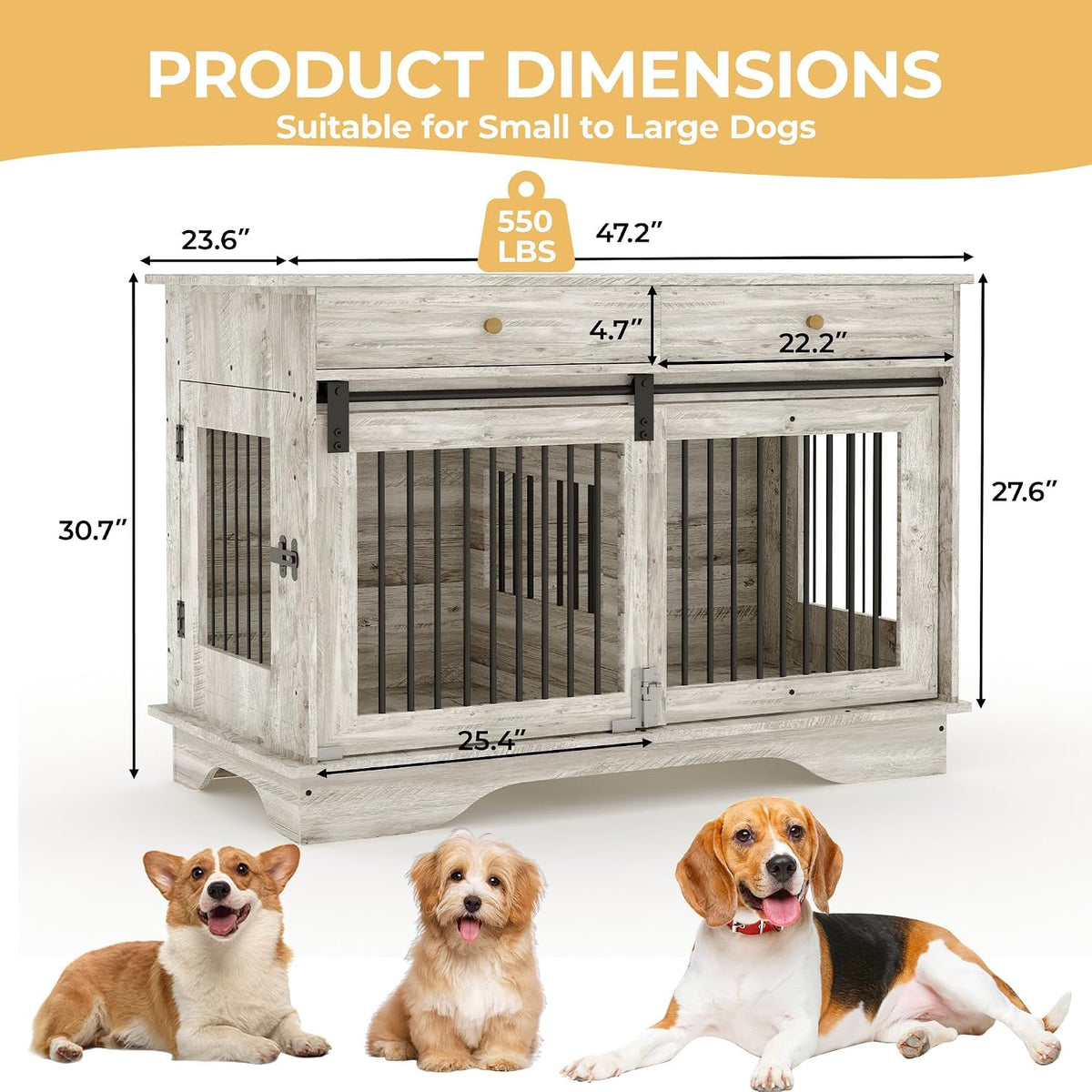 Dog Crate Furniture 2 Dogs, 47" Double Dog Kennel with Removable Divider