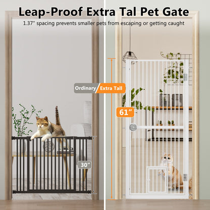 Dog Door with Cat Door, 61" Tall Cat Gate for Doorway Pet Gates No Drilling