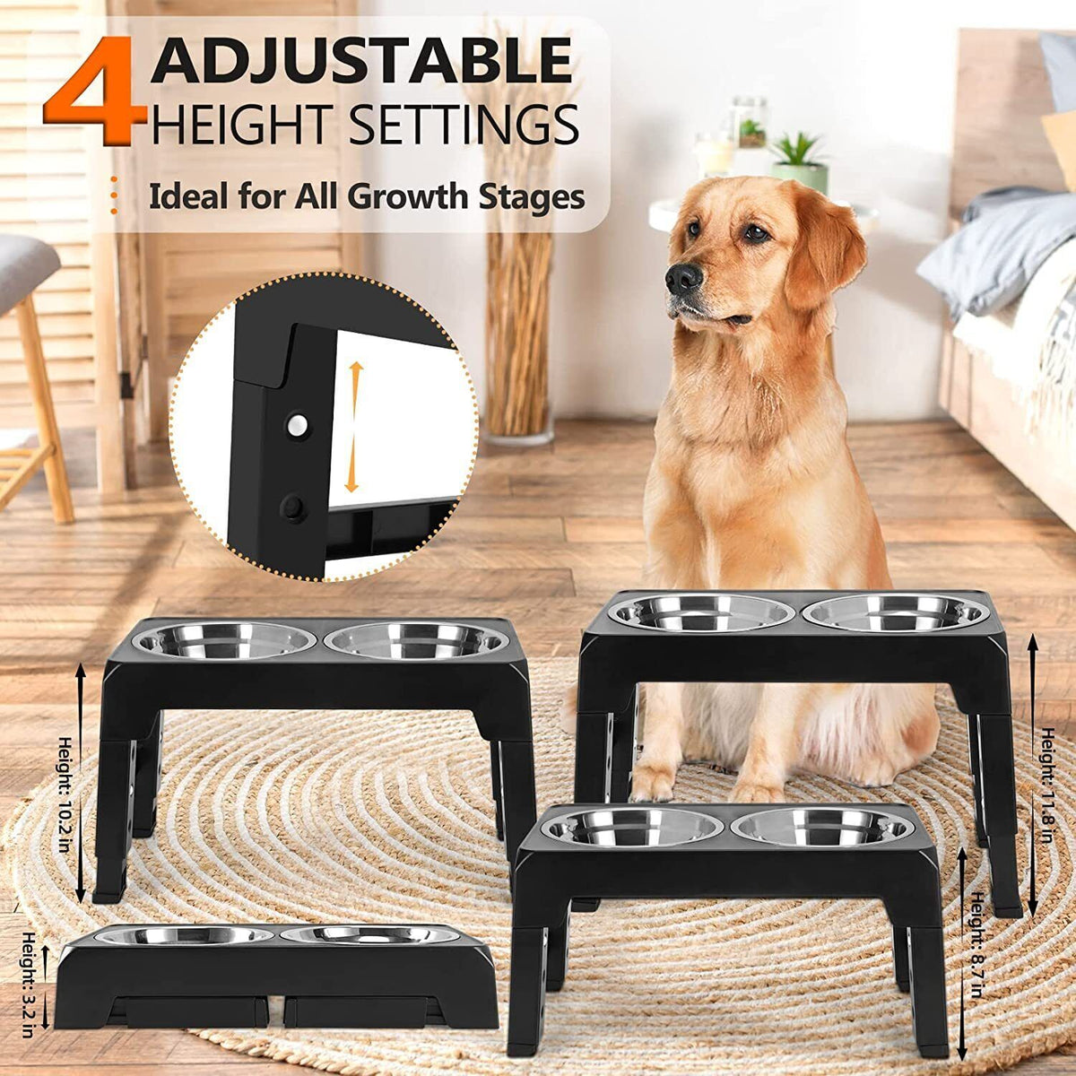 Elevated Dog Bowls 4 Adjustable Heights Raised Dog Food Water Bowl for Pet Dogs