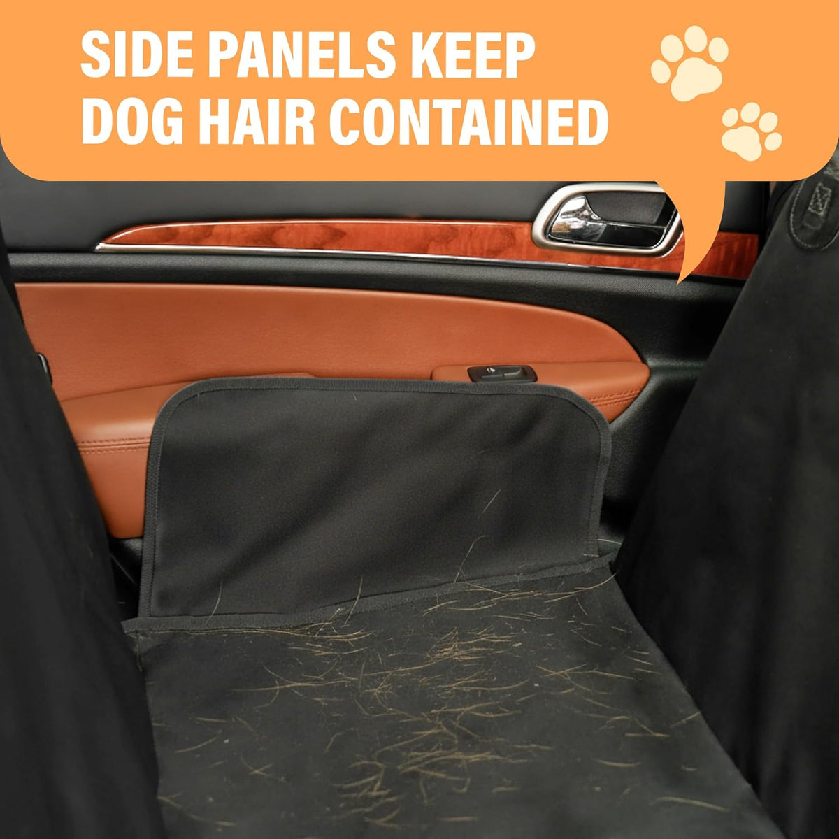 Waterproof Hammock Standard Car Seat Cover, Fits Sedans Hatchbacks Crossovers Coupes Compact Vehicles, Secure Convertible Travel Bed Protects Backseat Cargo from Dogs, Black W/Orange Trim