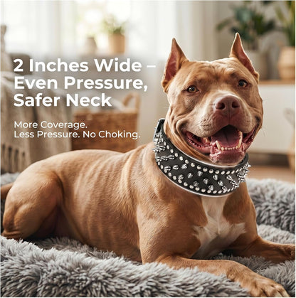 Anti-Bite Wide Spiked Studded Dog Collar, M (18.5” - 21.65”)