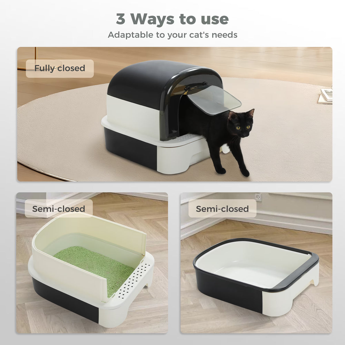 Large Cat Litter Box with Scoop Litter Box with Lid Double-Layer Leak-Proof Litter Box for Cat, Black