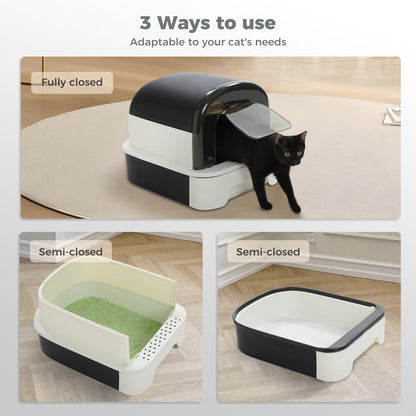 Large Cat Litter Box with Scoop Litter Box with Lid Double-Layer Leak-Proof Litter Box for Cat, Black
