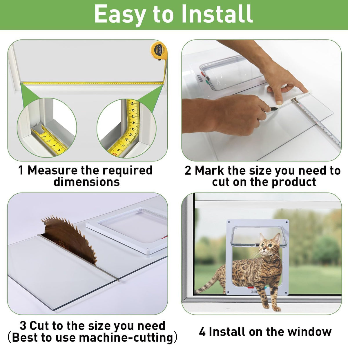 Cat Door for Window, Fits 26"-36" Width Window, with 4 Locking Modes, Clear
