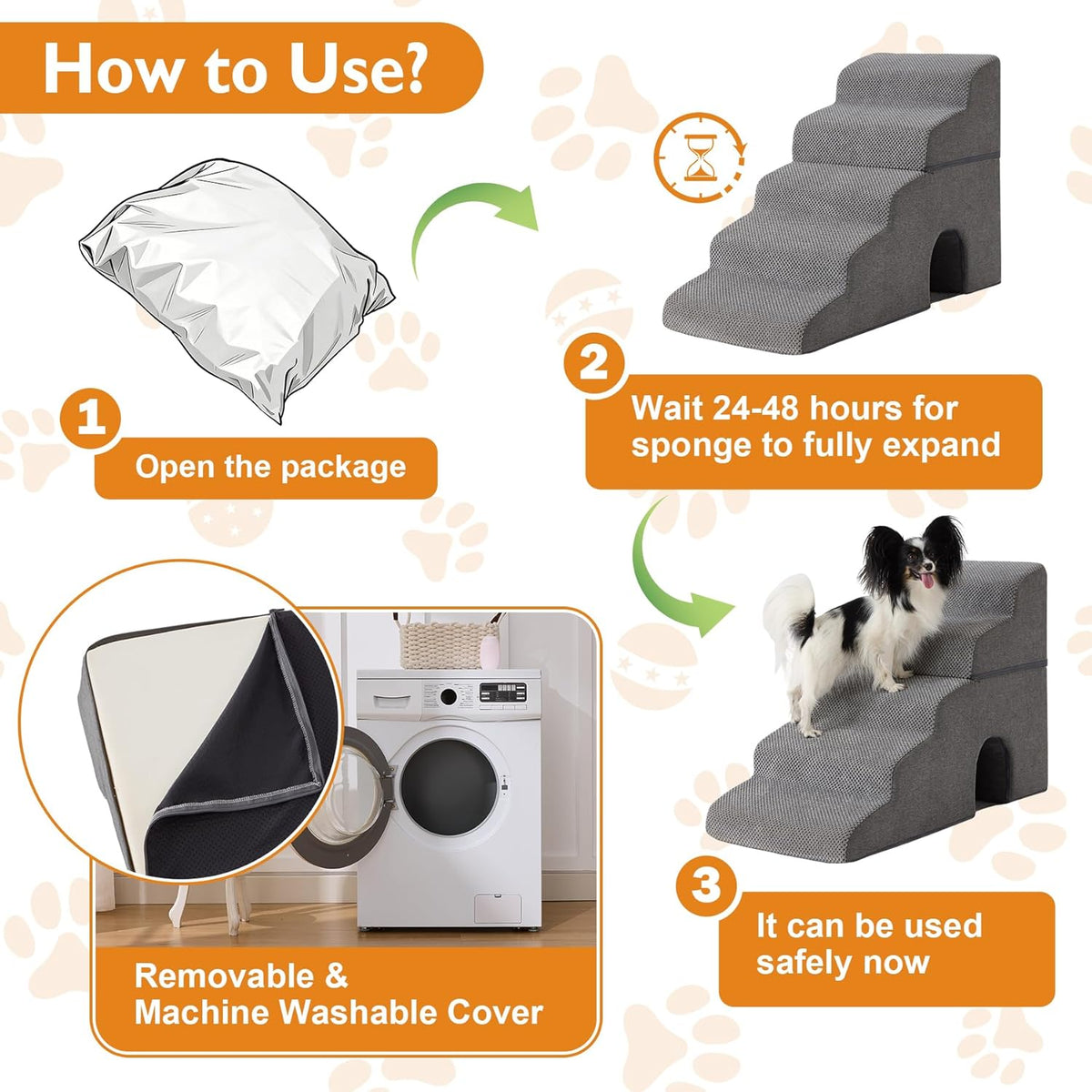 Dog Stairs for Bed 23'' H, 5-Step Dog Steps for High Bed, Grey