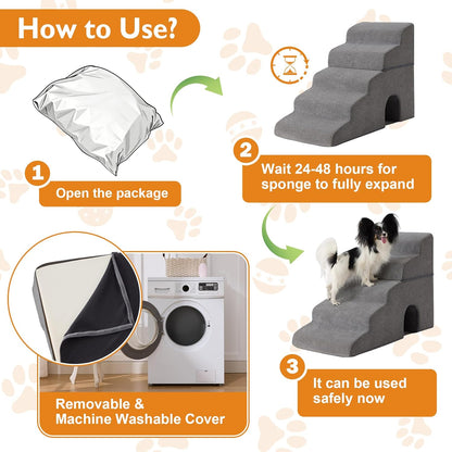 Dog Stairs for Bed 23'' H, 5-Step Dog Steps for High Bed, Grey