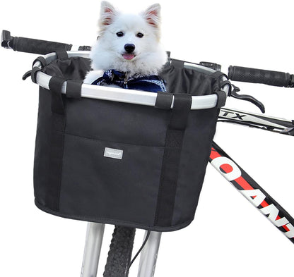 Bicycle Basket Dog Bike Handlebar Basket Front,Folding Detachable Quick Release Easy Install,Cycling Picnic Bag