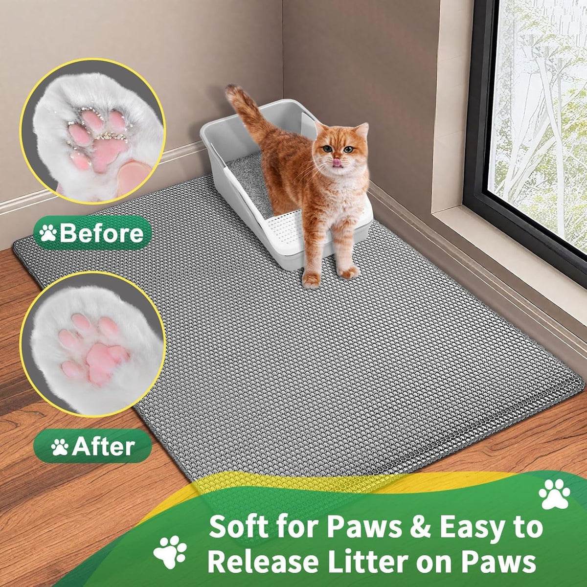 2 Layer Cat Litter Mat, 25X16 Inch Litter Trapping Mat for Cats