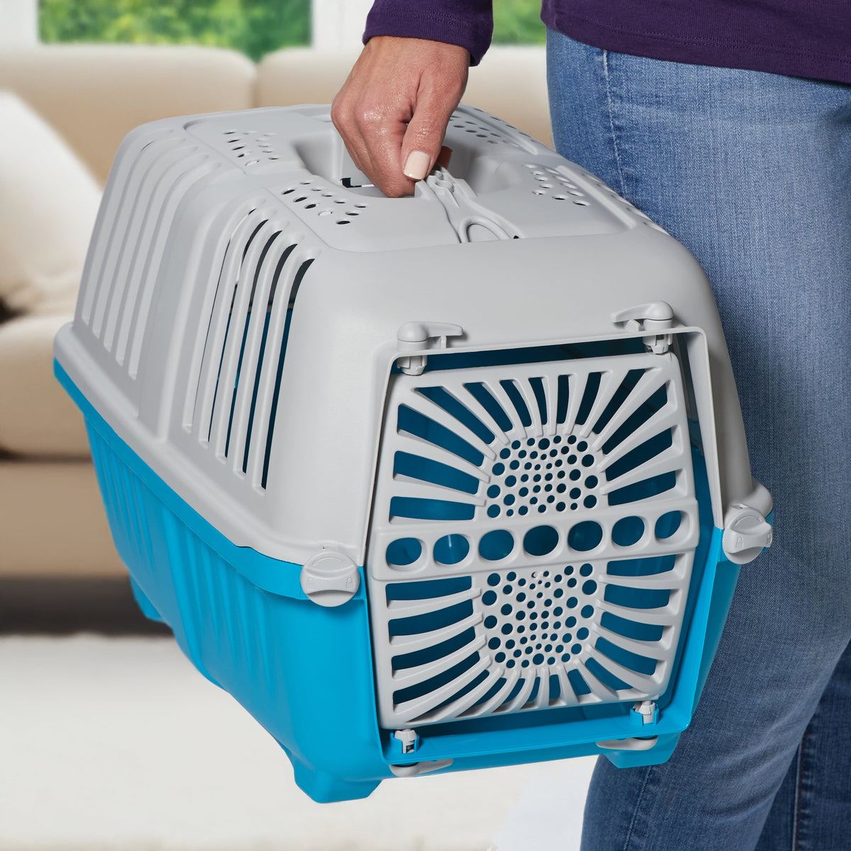 22 Inch Spree Travel Pet Carrier for Dog or Cat with Plastic Door, Blue