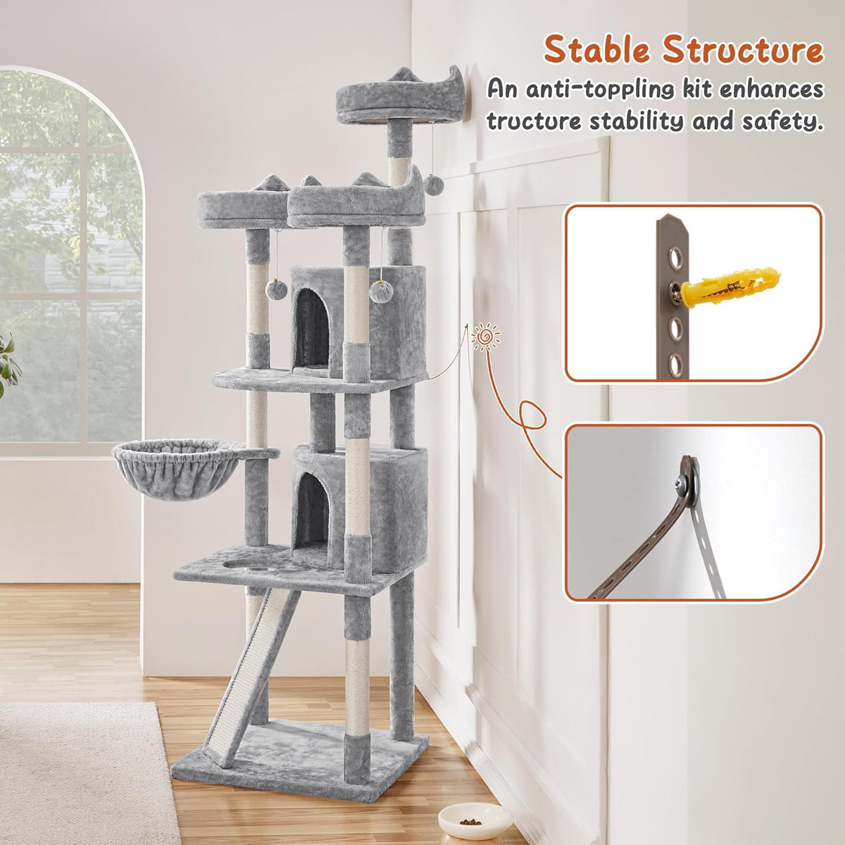 76In Large Cat Tree Tower, 2 Condos, Sisal Posts & Cat-Ear Perch