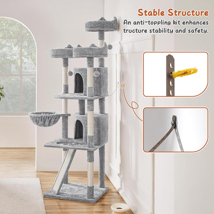 76In Large Cat Tree Tower, 2 Condos, Sisal Posts & Cat-Ear Perch