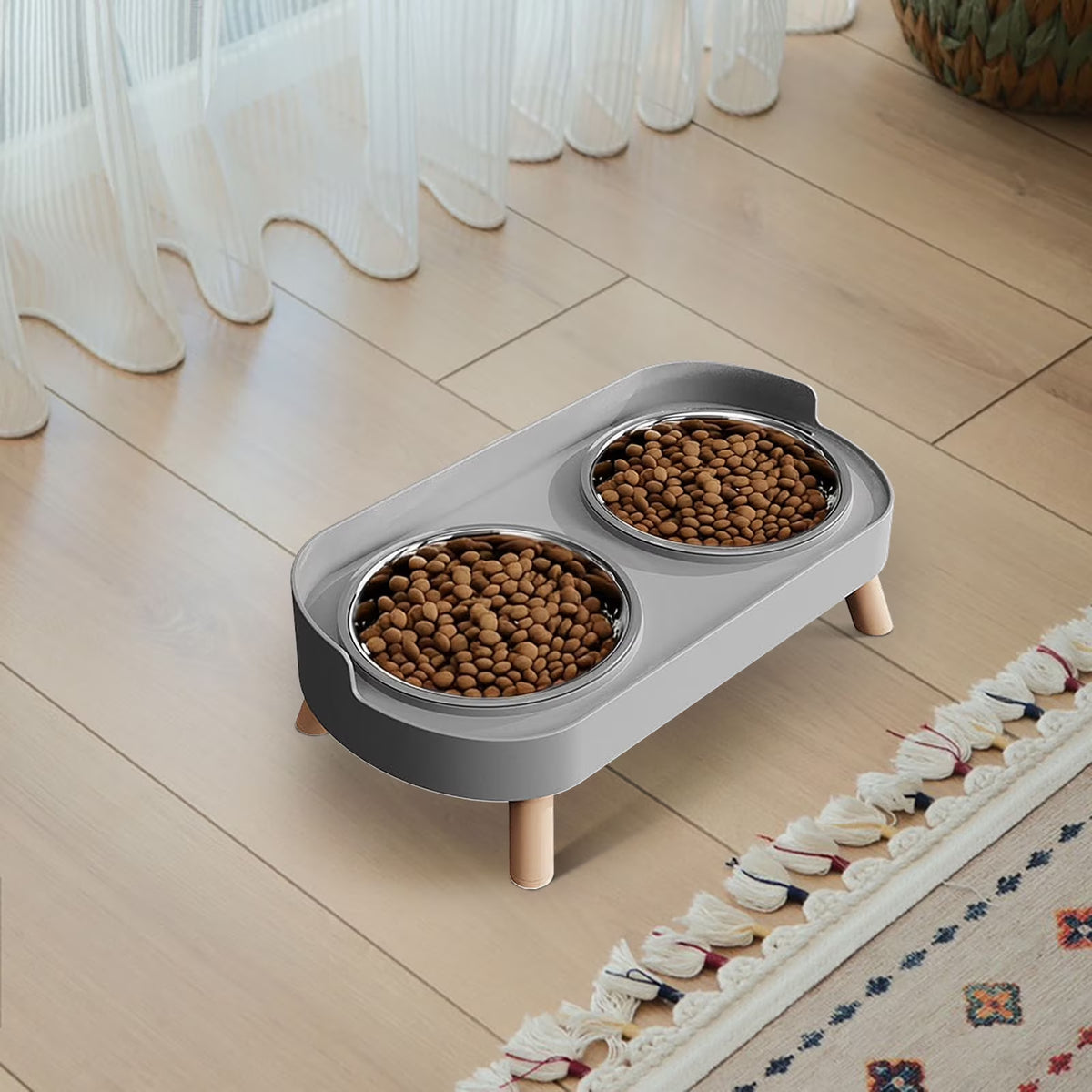 Small Dog Food and Water Bowl Set Stainless Steel Double Bowl, Non-Tip Elevated Cervical Protection, Stainless Steel Dog Water Bowl