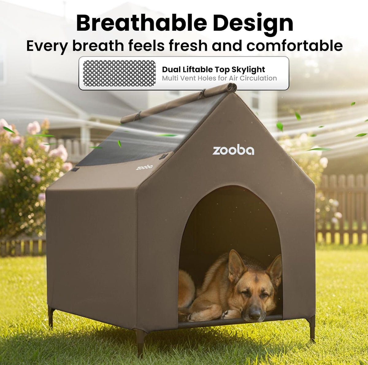 48In XL Dog House Outdoor, Elevated Dog Bed with Canopy, Brown