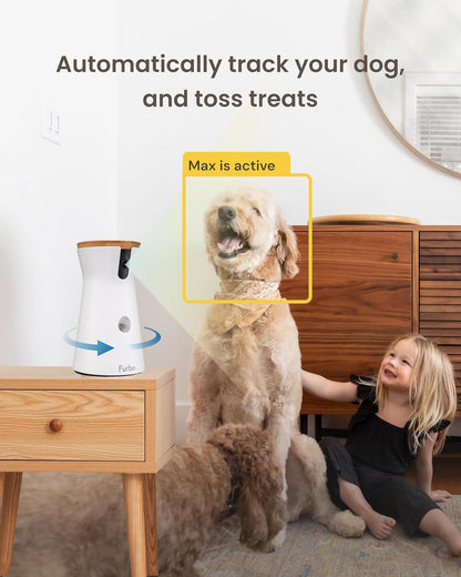 360° Dog Camera: Pet Security Cam W/Barking Alerts, Rotating View, Treat Toss W/