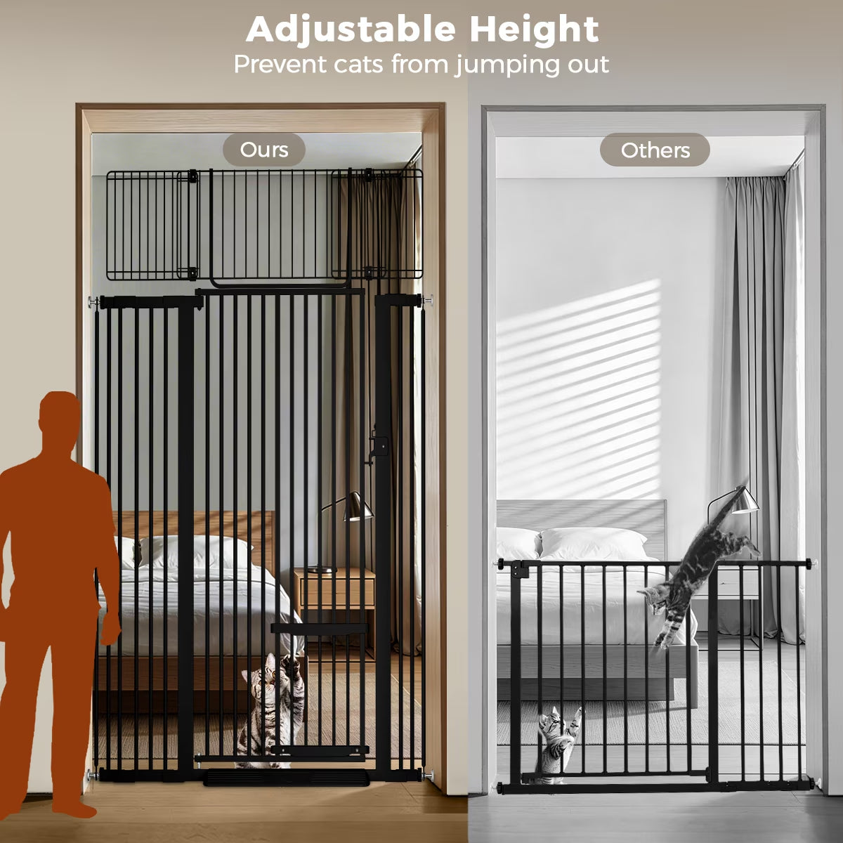 Cat Gate, 71"Extra Tall Dog Gate, 43''Wide Pet Gate Pressure Mounted, Safety Gate for Pets,Black