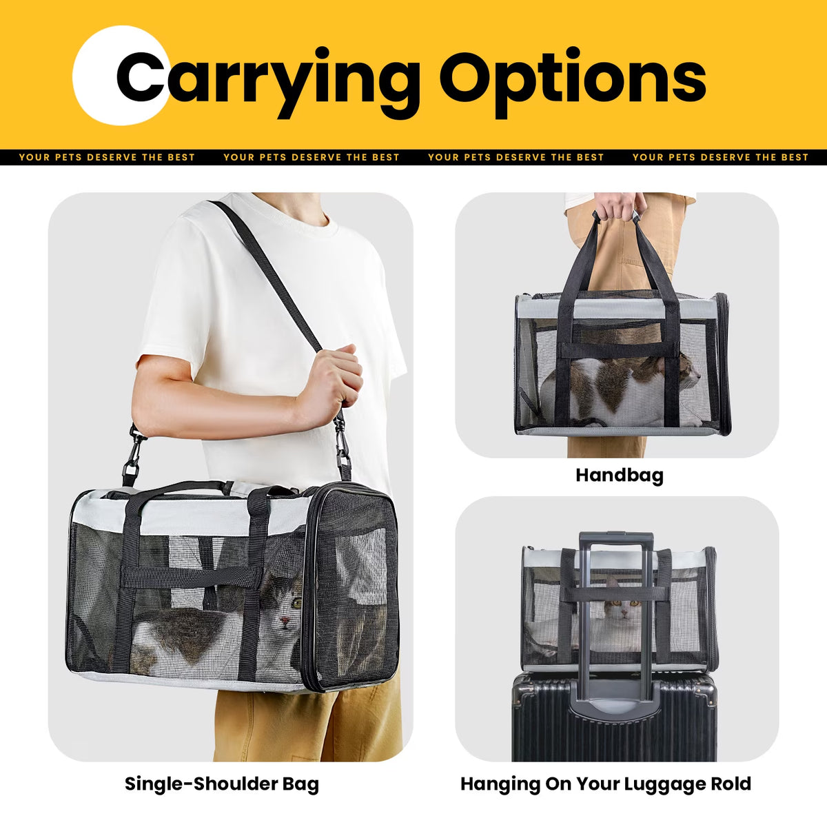 Cat Dog Carrier,Soft-Sided Pet Carriers for Dogs with 4-Sided Mesh,Cat Transport for Large Cats Small Dog up to 9.9Kg,Collapsible Dat Travel Carrier-L,Gray