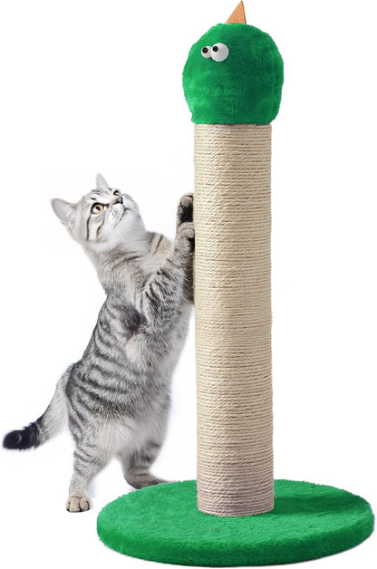 Cat Scratching Post 22'', Scratching Post with Extra Wide 12" Heavy Duty Base for Indoor Kitty, Scratching Post with Natural Sisal & Velvet Fabric for Small, Medium Cat, Green