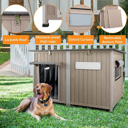 55" Extra Large Outdoor Dog House with Iron Frame for Medium to Large Dogs