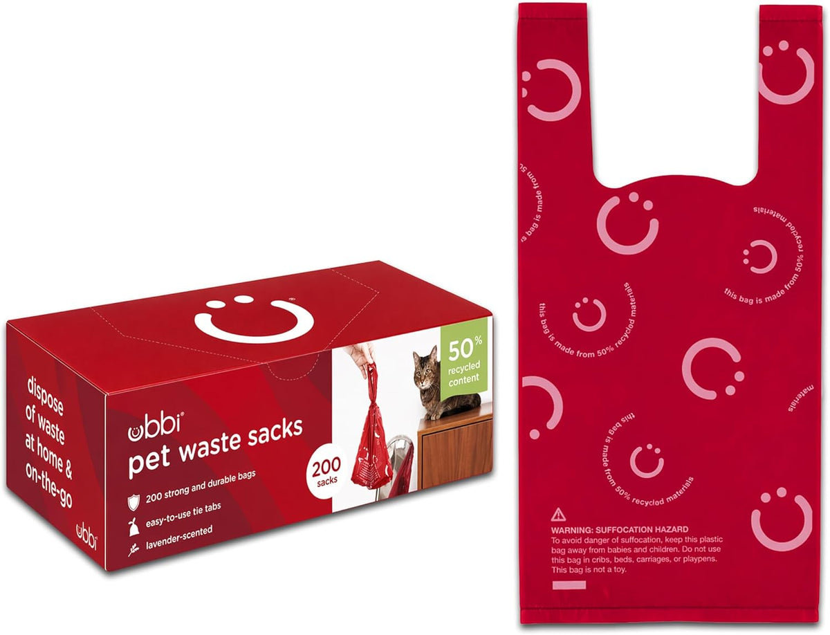 Ubbi Pet Waste Sacks, Lavender Scented Cat Litter Disposal Bags, Leak Proof and Easy Tie, 200 Count (Pack of 1)
