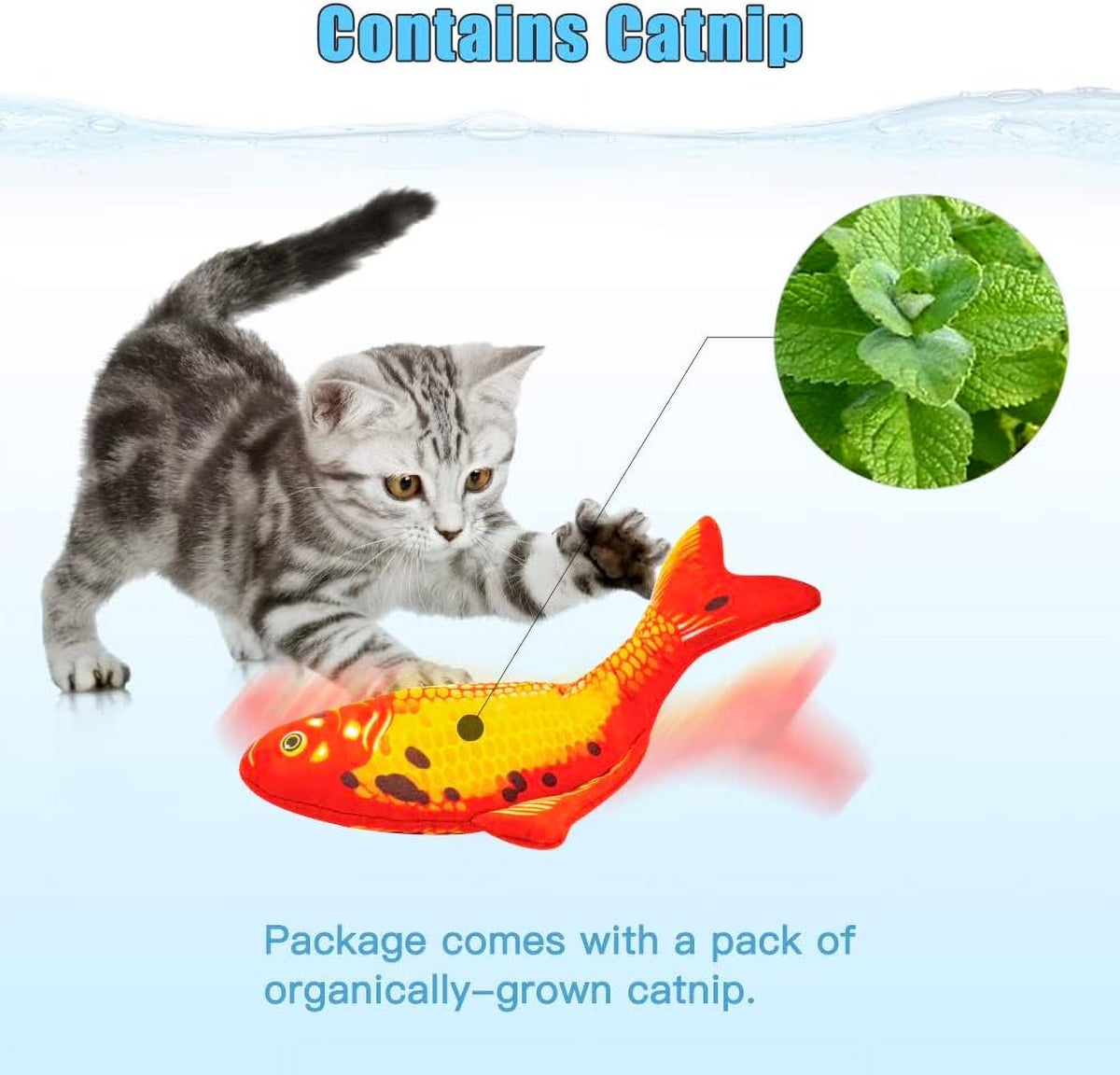 2 Pack 11" Interactive Fish Cat Toys Flopping Fish with Silvervine and Catnip Moving Cat Kicker Cat Toys for Indoor Cats Puppy Play Chase Exercise Activity