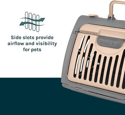 Foldable Travel Cat Carrier - Front Door Plastic Collapsible Carrier, Gray and Tan, Medium (Pack of 1)