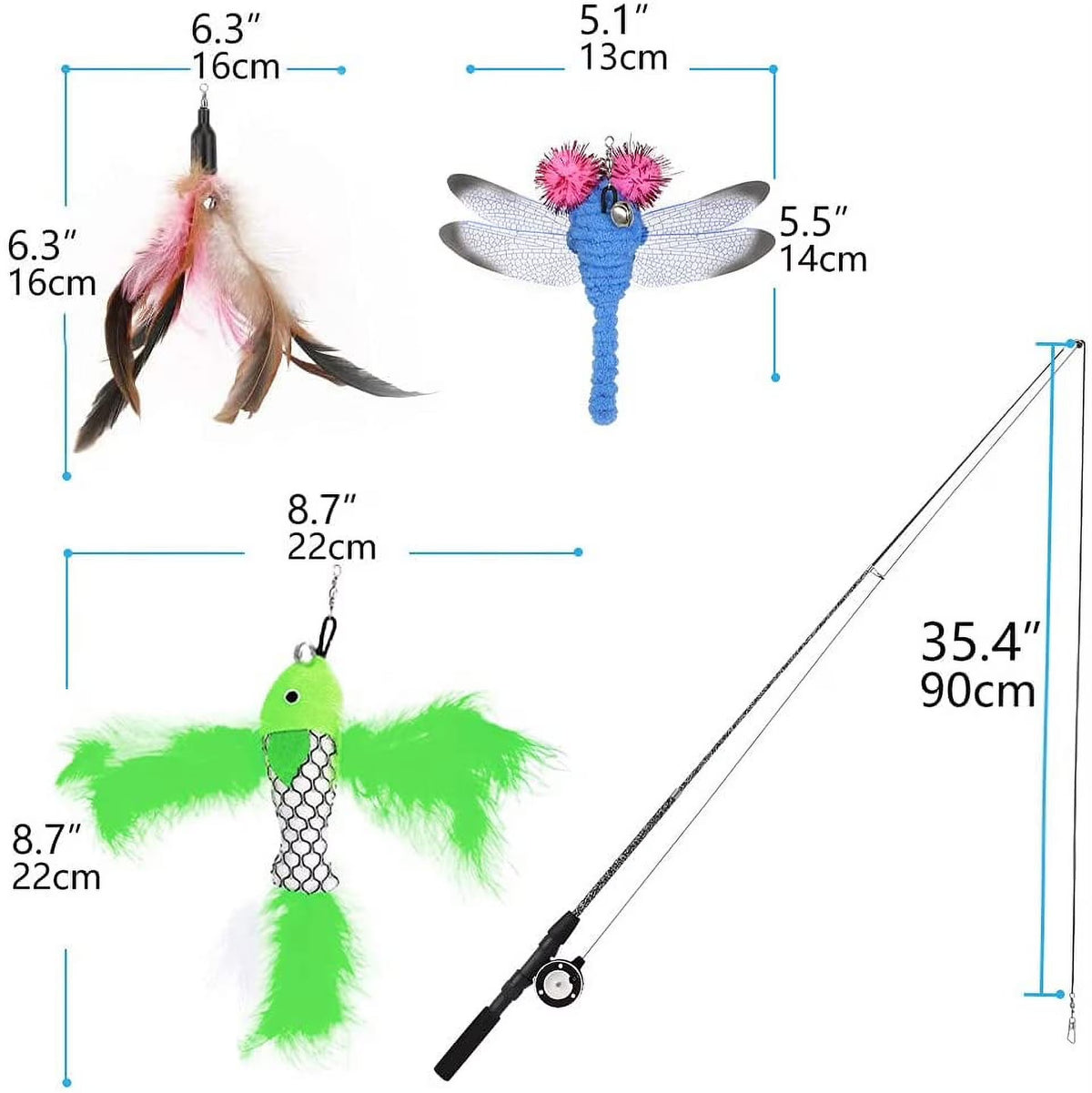 Cat Wand Toy, 4 Pack Feather Cat Toy,Dragonfly with Bells, Fun for Cat Kitty Toy,Green