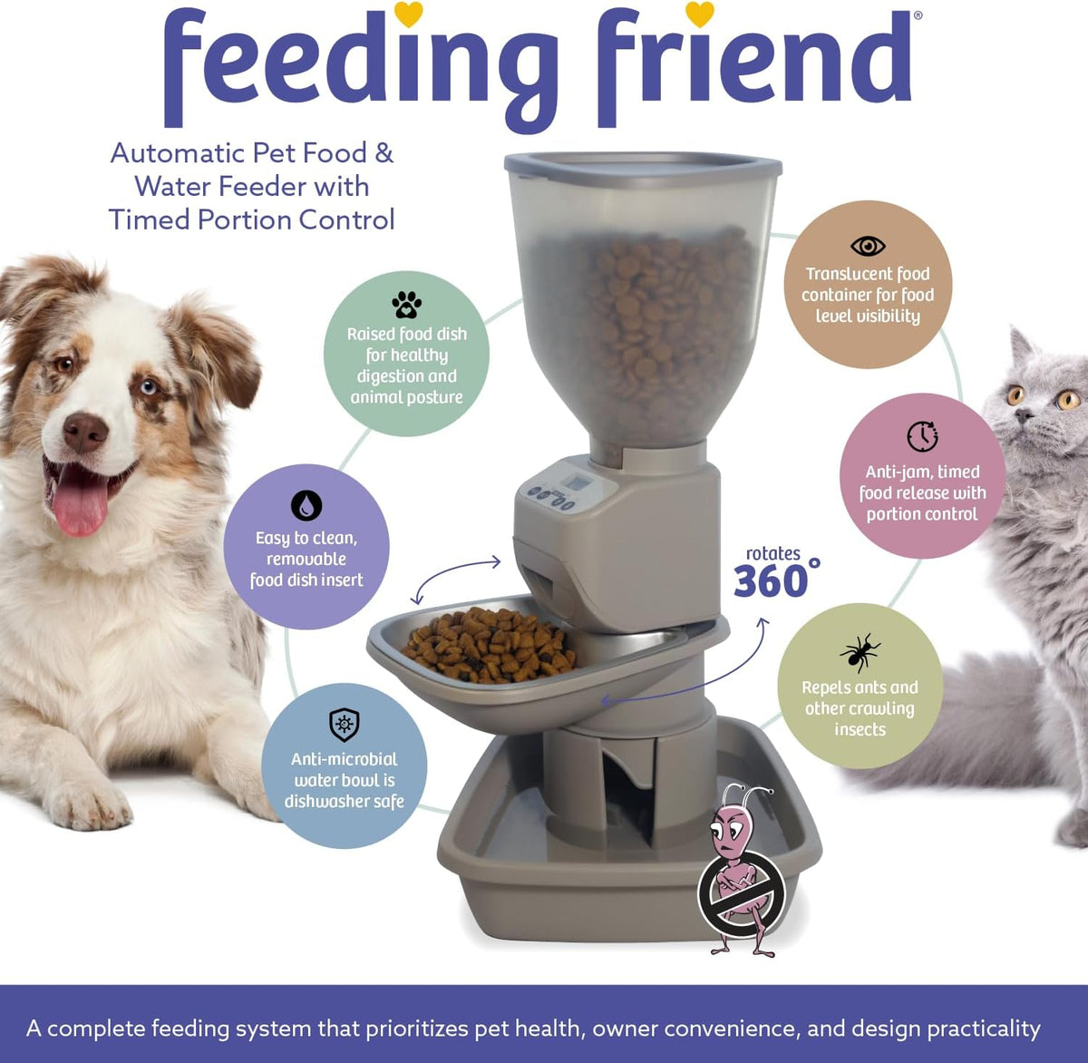 ® Automatic Dog & Cat Food Feeder with Water Dispenser, Smart Pet Feeder with Portion Control, OLED Display, Anti-Jam Design, Battery Operated, Medium Pets 15–30 Lbs, Taupe