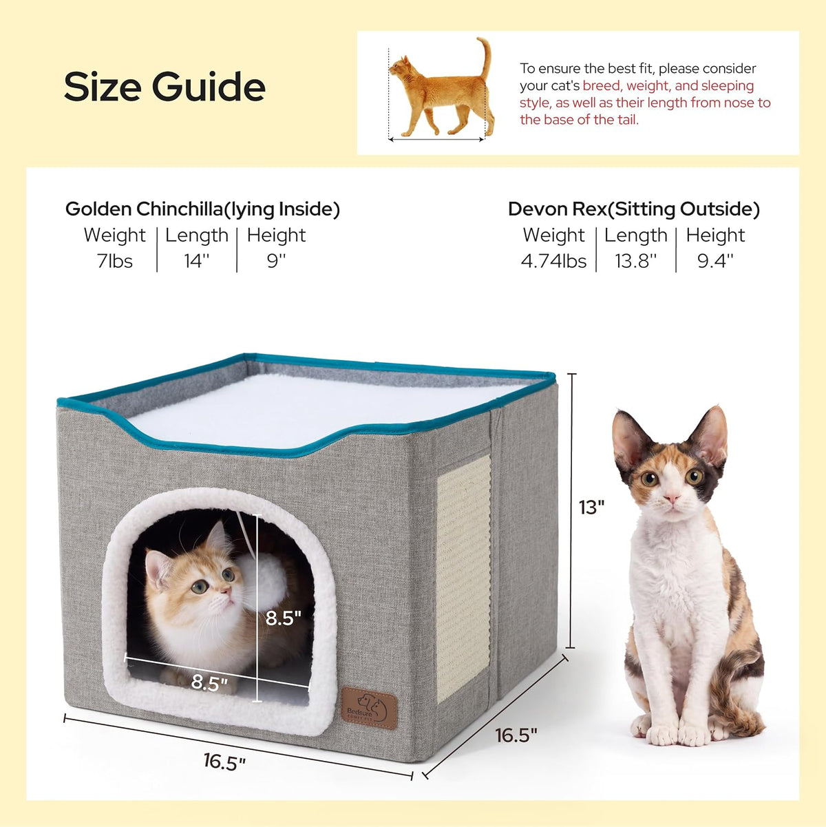 Cat House Bed for Indoor Cats with Fluffy Ball and Scratch Pad,Grey