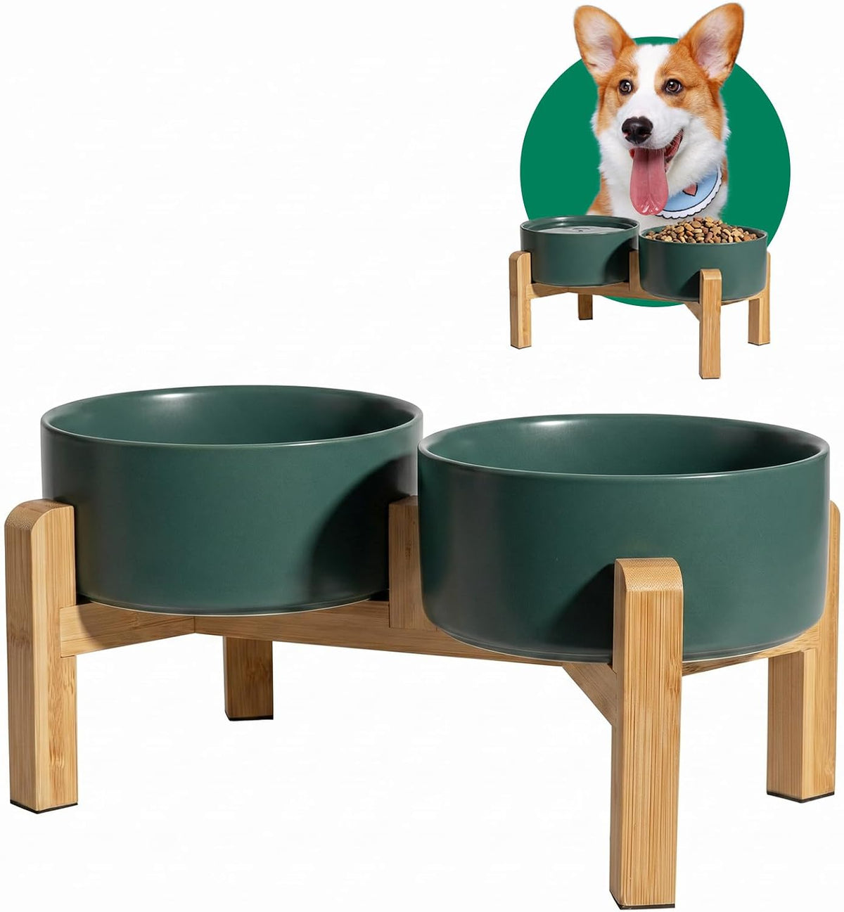 Elevated Ceramic Dog Bowl, 3.6 Cups Dog Food and Water Bowl Set with Stand