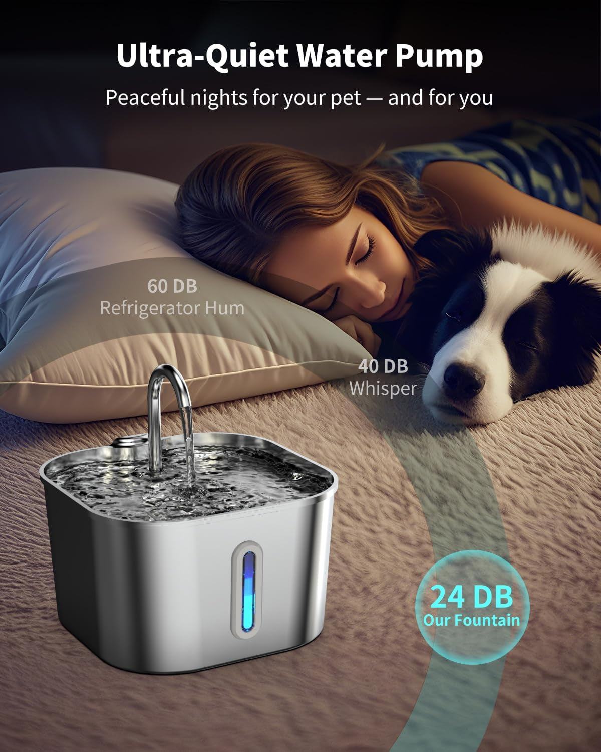 Stainless Steel Cat Water Fountain - 74Oz/2.2L Cat Drinking Fountain