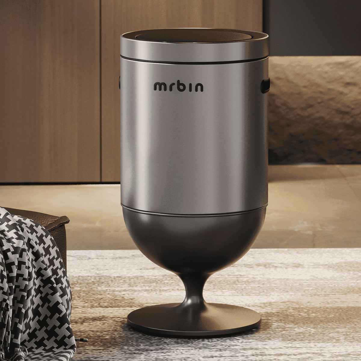 Stainless Steel Motion Sensor Trash Can with Lid, 5.3 Gallon Wine Glass Shaped Automatic Waste Basket Touchless, Smart round Tall Garbage with High Leg for Office, Bedroom, Kitchen, Eclipse Grey