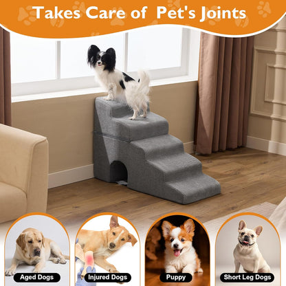 Dog Stairs for Bed 23'' H, 5-Step Dog Steps for High Bed, Grey